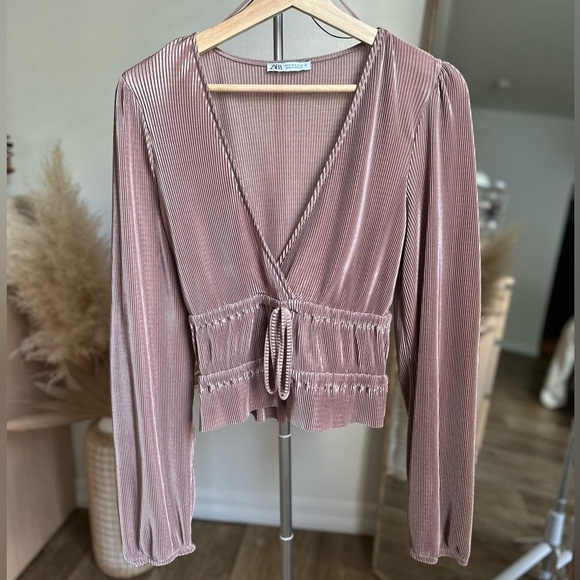 Zara Long Sleeve Mauve Ribbed  Top - Picture 4 of 4